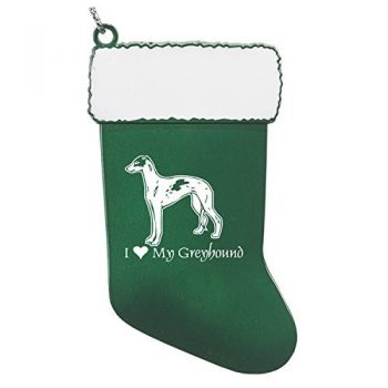Pewter Stocking Christmas Ornament  - I Love My Greyhound