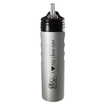 24 oz Stainless Steel Sports Water Bottle  - I Love My Lhasa Apso