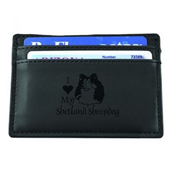 Slim Wallet with Money Clip  - I Love My Shetland Sheepdog