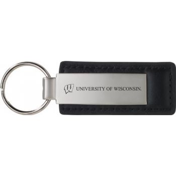 Stitched Leather and Metal Keychain - Wisconsin Badgers