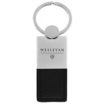 Modern Leather and Metal Keychain - Wesleyan University 