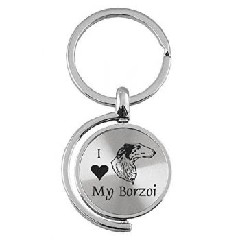 Spinner Round Keychain  - I Love My Borzoi