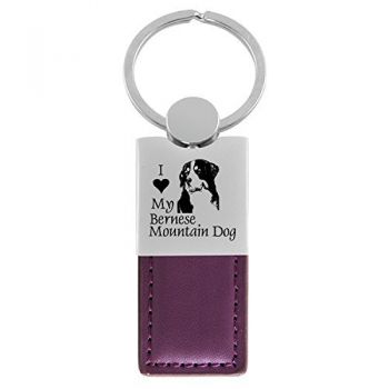 Modern Leather and Metal Keychain  - I Love My Bernese Mountain Dog
