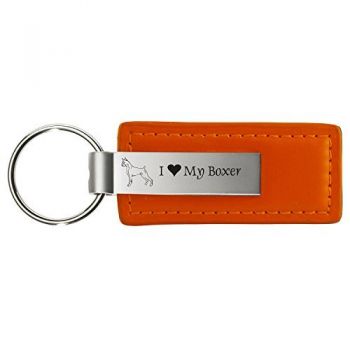 Stitched Leather and Metal Keychain  - I Love My Boxer