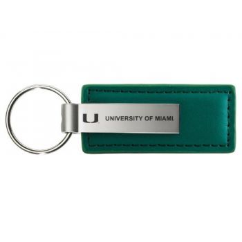 Stitched Leather and Metal Keychain - Miami Hurricanes