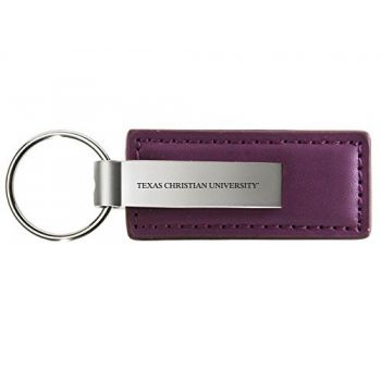 Stitched Leather and Metal Keychain - TCU Horned Frogs