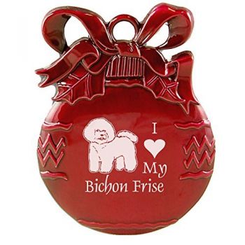Pewter Christmas Bulb Ornament  - I Love My Bichon Frise