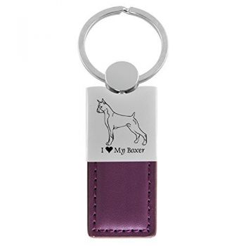 Modern Leather and Metal Keychain  - I Love My Boxer