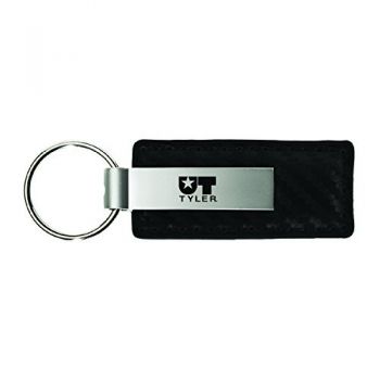 Carbon Fiber Styled Leather and Metal Keychain - UT Tyler Patriots