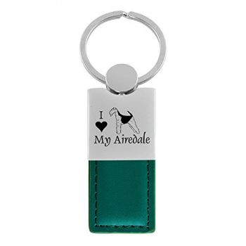 Modern Leather and Metal Keychain  - I Love My Airedale