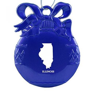 Pewter Christmas Bulb Ornament - Illinois State Outline - Illinois State Outline