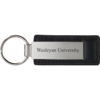 Stitched Leather and Metal Keychain - Wesleyan University 