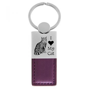 Modern Leather and Metal Keychain  - I Love My Cat