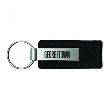 Carbon Fiber Styled Leather and Metal Keychain - Georgetown Hoyas