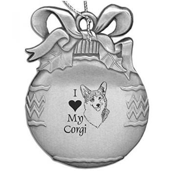 Pewter Christmas Bulb Ornament  - I Love My Corgi