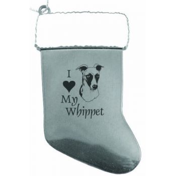 Pewter Stocking Christmas Ornament  - I Love My Whippet