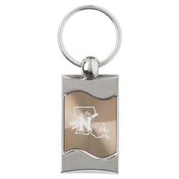 Keychain Fob with Wave Shaped Inlay - Northwestern State Demons