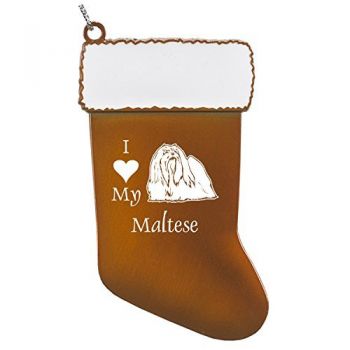 Pewter Stocking Christmas Ornament  - I Love My Maltese