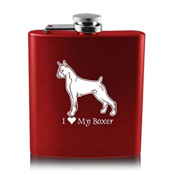 6 oz Stainless Steel Hip Flask  - I Love My Boxer