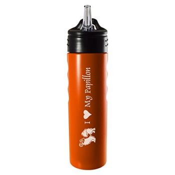 24 oz Stainless Steel Sports Water Bottle  - I Love My Papillon