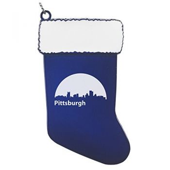 Pewter Stocking Christmas Ornament - Pittsburgh City Skyline