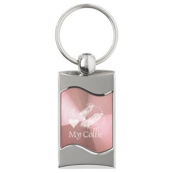 Keychain Fob with Wave Shaped Inlay  - I Love My Collie