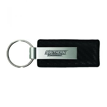 Carbon Fiber Styled Leather and Metal Keychain - Southern University Jaguars