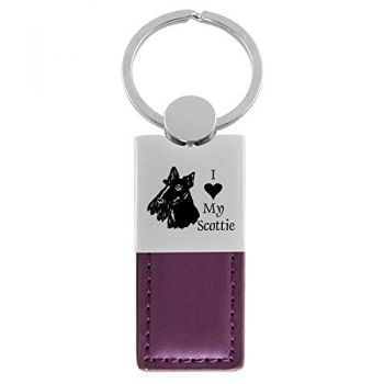 Modern Leather and Metal Keychain  - I Love My Scottish Terrier