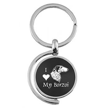 Spinner Round Keychain  - I Love My Borzoi