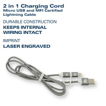 2 in 1 Charging Cord, Micro USB and MFI Certified Lightning Cable  - Air Force Falcons