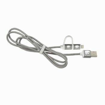 2 in 1 Charging Cord, Micro USB and MFI Certified Lightning Cable  - Kansas State Wildcats