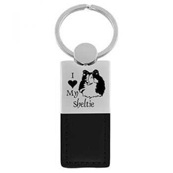Modern Leather and Metal Keychain  - I Love My Sheltie