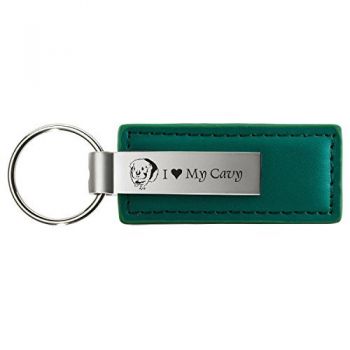 Stitched Leather and Metal Keychain  - I Love My Cavy
