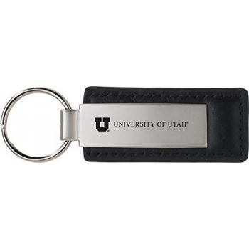 Stitched Leather and Metal Keychain - Utah Utes