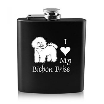 6 oz Stainless Steel Hip Flask  - I Love My Bichon Frise