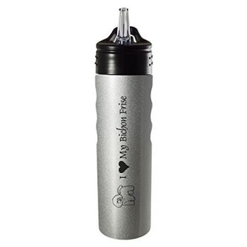 24 oz Stainless Steel Sports Water Bottle  - I Love My Bichon Frise