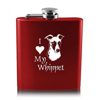 6 oz Stainless Steel Hip Flask  - I Love My Whippet