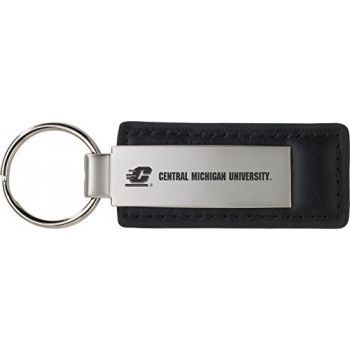 Stitched Leather and Metal Keychain - Central Michigan Chippewas