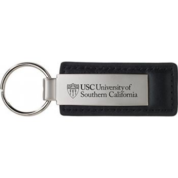 Stitched Leather and Metal Keychain - USC Trojans