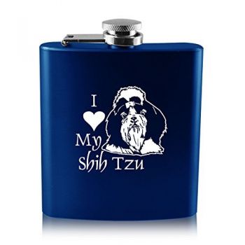6 oz Stainless Steel Hip Flask  - I Love My Shih Tzu