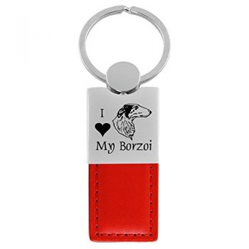 Modern Leather and Metal Keychain  - I Love My Borzoi