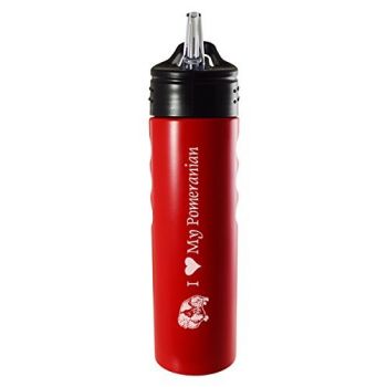 24 oz Stainless Steel Sports Water Bottle  - I Love My Pomeranian