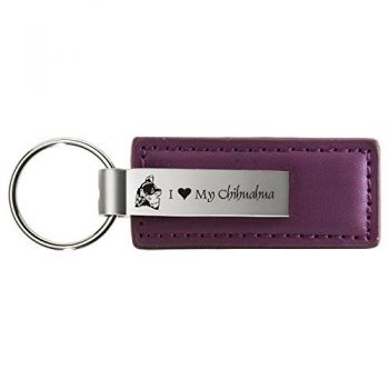 Stitched Leather and Metal Keychain  - I Love My Chihuahua