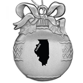 Pewter Christmas Bulb Ornament - Illinois State Outline - Illinois State Outline