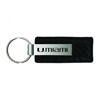 Carbon Fiber Styled Leather and Metal Keychain - Miami Hurricanes