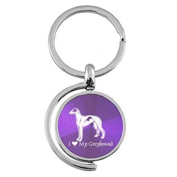 Spinner Round Keychain  - I Love My Greyhound