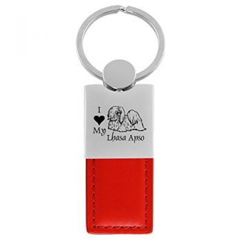 Modern Leather and Metal Keychain  - I Love My Lhasa Apso