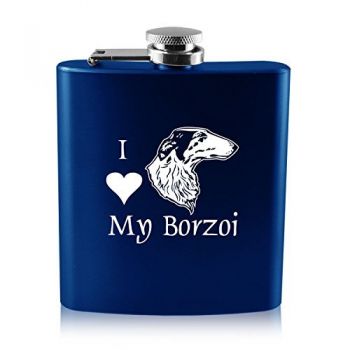 6 oz Stainless Steel Hip Flask  - I Love My Borzoi