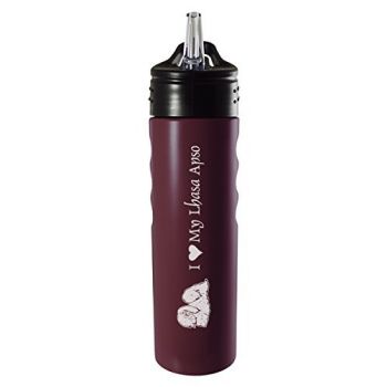 24 oz Stainless Steel Sports Water Bottle  - I Love My Lhasa Apso