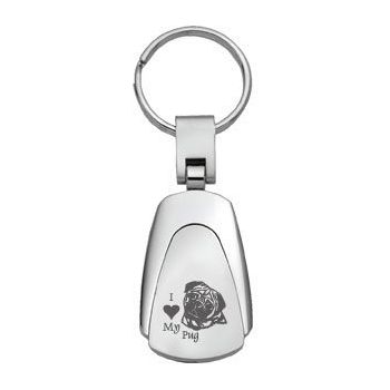 Teardrop Shaped Keychain Fob  - I Love My Pug